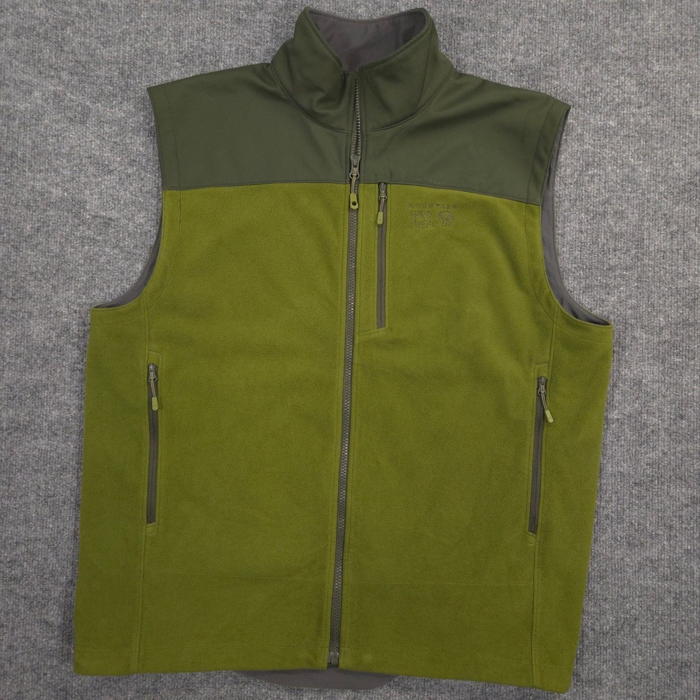 Mountain Hardwear Tech Vest Mens XL Green Windproof Fleece Outdoor Trail Hiking